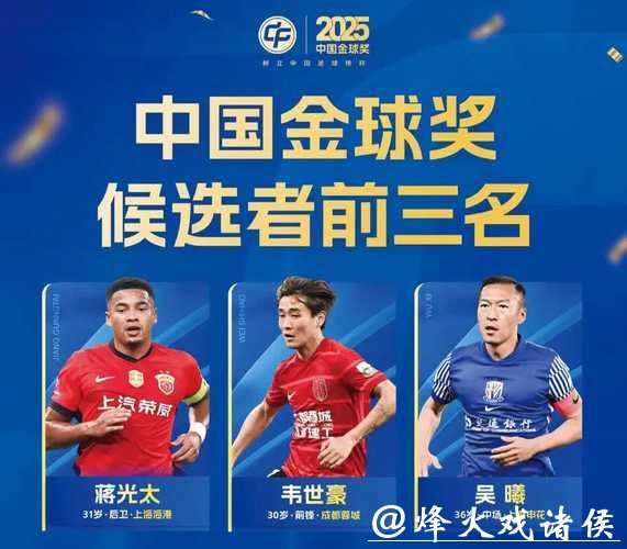 吴曦、蒋光太、韦世豪入围2025中国金球奖前三名